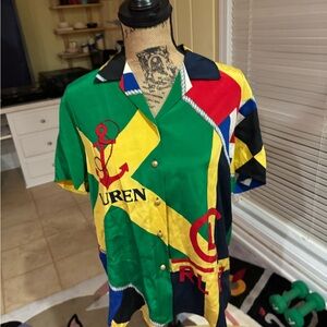 Vintage RL Colorful Nautical Print silk Shirt size M